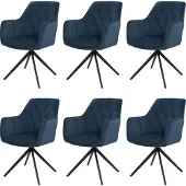Mendler 6er-Set Esszimmerstuhl MCW-L80, Küchenstuhl Polsterstuhl Stuhl mit Armlehne, drehbar, Metall Stoff/Textil blau