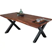 Sam Esstisch Baumkante massiv Akazie Nussbaum 200 x 100 X-Gestell schwarz TOMASO