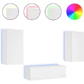 vidaXL 3-tlg. TV-Wohnwand mit LED-Leuchten Weiß