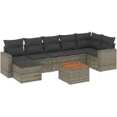 vidaXL 8-tlg. Garten-Sofagarnitur mit Kissen Grau Poly Rattan