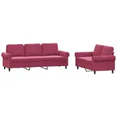 vidaXL 2-tlg. Sofagarnitur mit Kissen Weinrot Samt