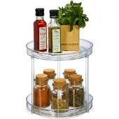 Relaxdays Drehteller, 2-stöckig, Ø 23,5 cm, drehbar, Drehscheibe für Kühlschrank, Kosmetik & Gewürze, rund, transparent