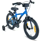 Prometheus Kinderfahrrad 16 Zoll Jungen und Mädchen in Blau & Schwarz mit Stützräder | Aluminium Seitenzugbremse und Rücktrittbremse | inkl. Sicherheitspaket | ab 5 Jahre | 16“ BMX Edition 2018