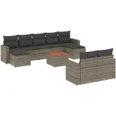 vidaXL 10-tlg. Garten-Sofagarnitur mit Kissen Grau Poly Rattan