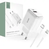 Tech-Protect C20W 2-Port-Netzwerk-Ladegerät Pd20W/Qc3.0 + Lightning-Kabel Weiss