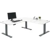 Mendler Eck-Schreibtisch MCW-D40, Computertisch elektrisch höhenverstellbar 178x178cm 84kg MVG weiß, anthrazit-grau