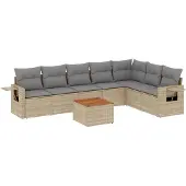 vidaXL 8-tlg. Garten-Sofagarnitur mit Kissen Beige Poly Rattan