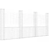 vidaXL Gabionenkorb U-Form mit 4 Säulen Eisen 380x20x200 cm