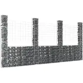 vidaXL Gabionenkorb U-Form mit 4 Säulen Eisen 380x20x200 cm