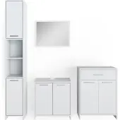 Vicco Badmöbel-Set Kiko Weiß 4 Teile, mit Hochschrank und Kommode, Model 32725