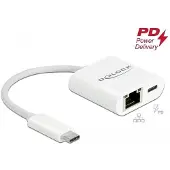 DeLOCK USB Type-C Adapter zu Gigabit LAN 10/100/1000 Mbps mit Power Delivery Anschluss weiß, Kabelgebunden, USB Typ-C, Ethernet, 5000 Mbit/s, Weiß