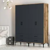 Dmora Großer Kleiderschrank Atria 160x201,4 cm Braun Kleiderbügel