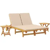 vidaXL Sonnenliege mit Kissen Beige Massivholz Akazie