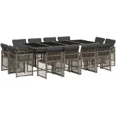 vidaXL 13-tlg. Garten-Essgruppe mit Kissen Grau Poly Rattan