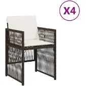 vidaXL Gartenstühle mit Kissen 4 Stk. Braun Poly Rattan