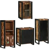 vidaXL Badezimmermöbel-Set mit Regal 4 pcs Mehrfarbig Massives Altholz