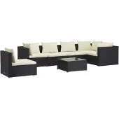 vidaXL 7-tlg. Garten-Lounge-Set mit Kissen Poly Rattan Schwarz