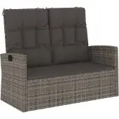 vidaXL Gartenbank mit Liegefunktion & Kissen Grau 118 cm Poly Rattan
