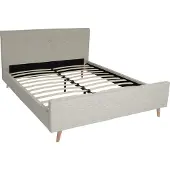 Mendler Polsterbett MCW-J98, Bett Doppelbett Bettgestell mit Lattenrost, Massivholz 160x200cm creme-beige