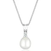 Elli DIAMONDS Halsketten - Halskette Süßwasserzuchtperle Diamant 925 Sterling - Gr. unisize - in Silber - für Damen