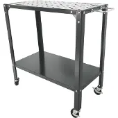 Relaxdays Schweißtisch mit 4 Rollen & Bremsen, Werkbank Lochplatte, HBT: 91,5x88x46 cm, Arbeitstisch sicher, Stahl, grau