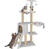 Springos Katzenkratzbaum Katzenhaus Liegemulde Spiel-Pompons Plattformen 136 cm