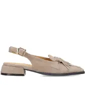 Manfield Taupefarbene Veloursleder-Slingbackpumps mit Fransen | Größe 42