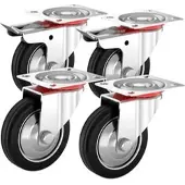 PRIOstahl Schwerlastrolle Set 4-teilig, 75mm Ø, Gummi, Tragkraft 150kg, mit Bremse