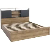 Mendler King Size Bett MCW-P43, Doppelbett Bettgestell mit Lattenrost, MDF 180x200cm Rivera-Eiche-Optik, dunkelgrau