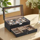 Hobby Hall Uhrenbox, Uhrenkasten mit Glasdeckel, 2 Ebenen JWBB35012