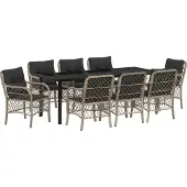 vidaXL Möbel 9-teilige Gartentischgruppe mit Kissen Hellgrau Poly-Rattan - Gartenstühle 3380245