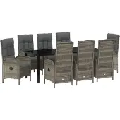 vidaXL 9-teiliges Garten-Esszimmer-Set Grau Poly-Rattan, Gartenstühle DesignMöbel Neu