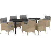 vidaXL 7-teiliges Garten-Dining-Set mit Kissen in Beige aus Poly-Rattan, Gartenstühle DesignMöbel Neu