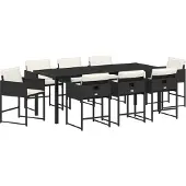 vidaXL 9-teiliges Garten-Essset mit Kissen - Schwarzes Poly-Rattan, Gartenstühle DesignMöbel Neu