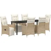 vidaXL Möbel 7-teiliges Garten-Dining-Set mit Kissen Beige Poly-Rattan - Gartenstühle 3379588