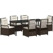 vidaXL 7-teiliges Garten-Ess-Set braun Poly-Rattan, Gartenstühle DesignMöbel Neu