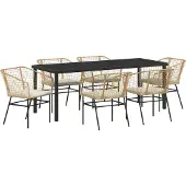 vidaXL 7-teiliges Garten-Ess-Set mit Kissen Braun Poly-Rattan, Gartenstühle DesignMöbel Neu