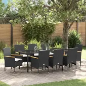 vidaXL 9-teilige Gartensitzgruppe mit Kissen Schwarz Poly-Rattan, Gartenstühle DesignMöbel Neu