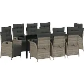 vidaXL Möbel 9-teiliges Garten-Ess-Set Grau Poly-Rattan - Gartenstühle 3380553