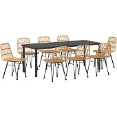 vidaXL Möbel 9-teiliges Garten-Essset Braun Poly Rattan - Gartenstühle 3379197