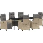 vidaXL 7-teiliges Garten-Esszimmer Set Beige Poly Rattan, Gartenstühle DesignMöbel Neu