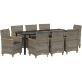 vidaXL 9-teiliges Garten-Essset mit Kissen Grau Poly Rattan, Gartenstühle DesignMöbel Neu