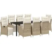 vidaXL 9-teiliges Garten-Esszimmer Set Beige Poly-Rattan, Gartenstühle DesignMöbel Neu