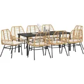 vidaXL 9-teiliges Garten-Esszimmer-Set mit Kissen Braun Poly-Rattan, Gartenstühle DesignMöbel Neu