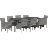 vidaXL Möbel 9-teiliges Garten-Essset Grau Poly-Rattan - Gartenstühle 3379736
