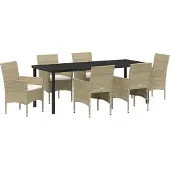 vidaXL 7-teiliges Garten-Dining-Set Beige Poly-Rattan, Gartenstühle DesignMöbel Neu