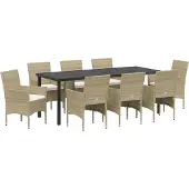 vidaXL Möbel 9-teiliges Garten-Essset Beige Poly-Rattan - Gartenstühle 3379743