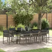 vidaXL Stabli 9-teiliges Garten-Essset mit Kissen in Grau Poly-Rattan - Gartenstühle DE3229443