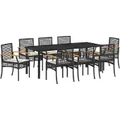 vidaXL Möbel 9-teiliges Garten-Ess-Set mit Kissen - schwarzes Poly-Rattan - Gartenstühle 3380819