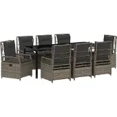 vidaXL Möbel 9-teiliges Garten-Diningset Grau Poly Rattan - Gartenstühle 3381001